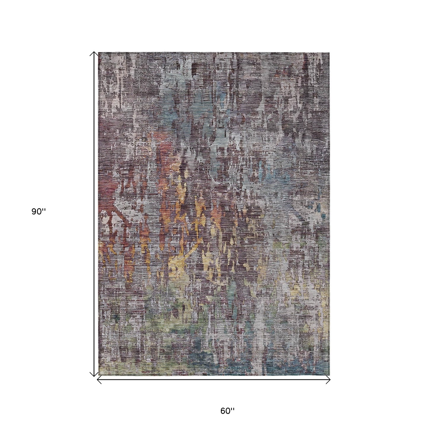5' X 8' Pewter Abstract Washable Indoor Outdoor Area Rug