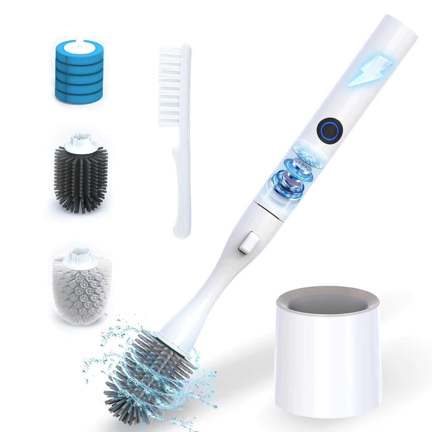 8 in 1 Electric Toilet Brush Scrubber and Holder Set with  Disposable Refill Heads