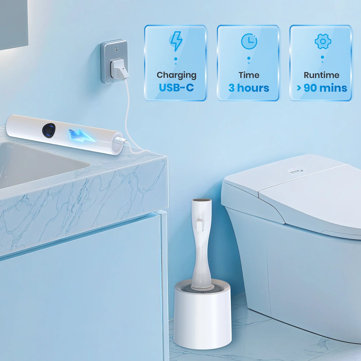 8 in 1 Electric Toilet Brush Scrubber and Holder Set with  Disposable Refill Heads