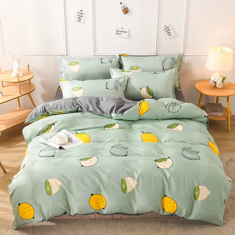 Cotton Bedding Set Queen King Size Bright Leaf Duvet Cover Bed Sheet Set
