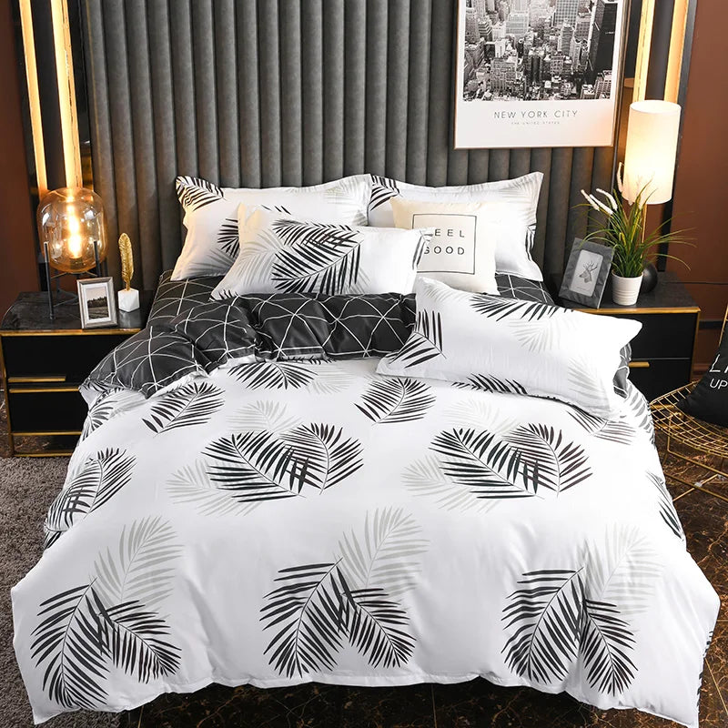 Cotton Bedding Set Queen King Size Bright Leaf Duvet Cover Bed Sheet Set